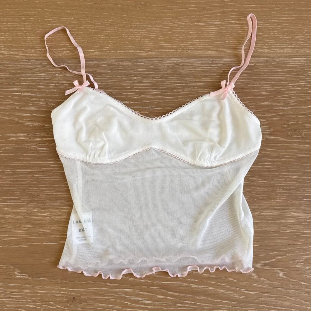 I.AM.GIA Sheer Mesh Cami Bows Size XXS in White Baby Pink